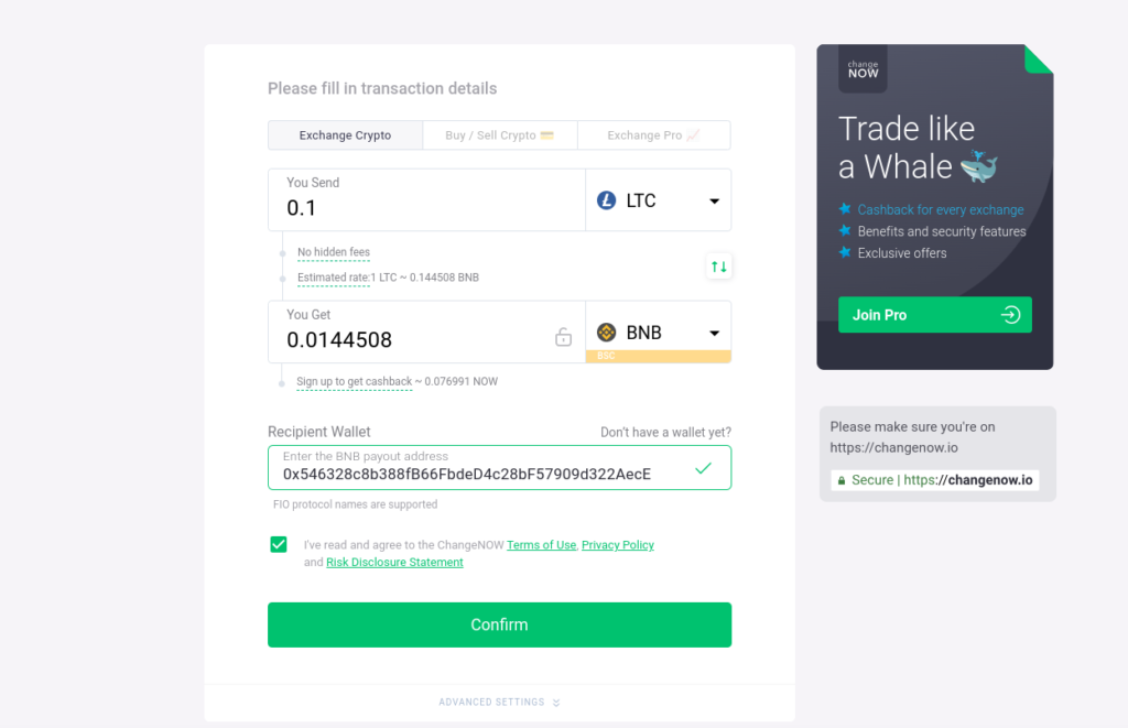 Swap LTC to BNB