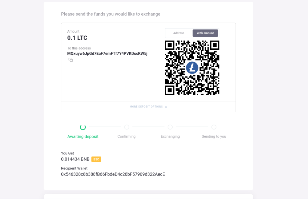 Send LTC for BNB QR Page